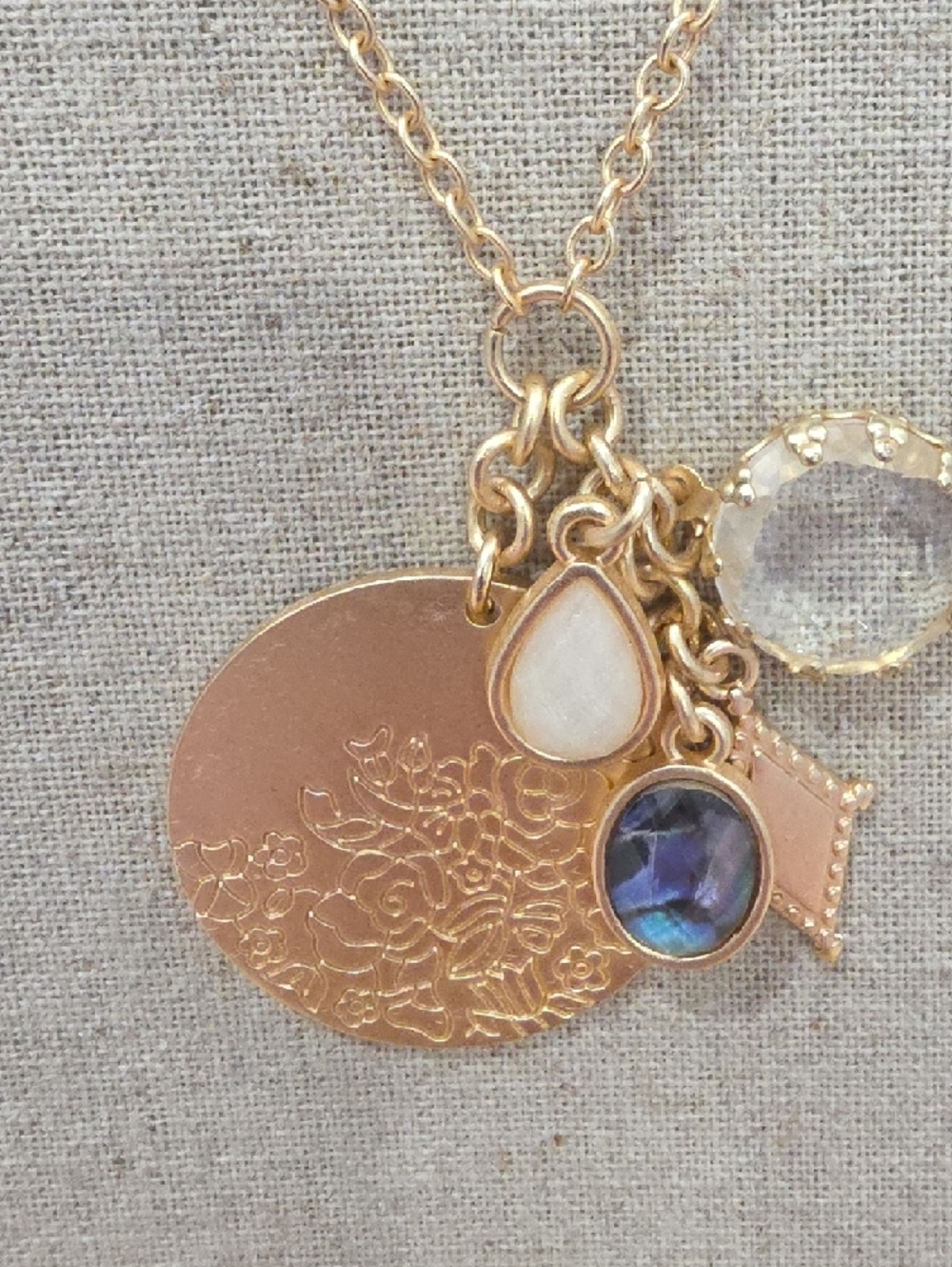 ✨️Gold Multi-Charm Pendant Necklace with Blue and Pearl Accents✨️